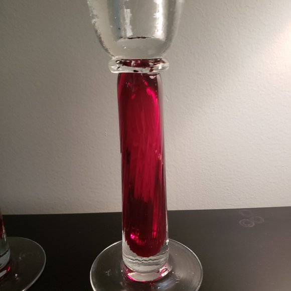 Set of 2 Red Glass Taper Candlesticks - Picture 2 of 4